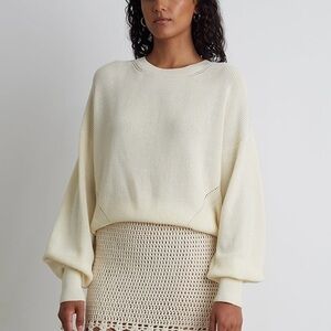 Eleven Six 🤍 Layla Sweater w/ Balloon Sleeves in Ivory, Size M/L